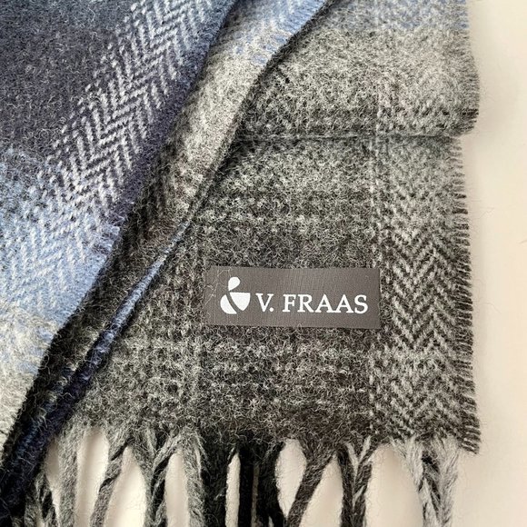 NEW V. Fraas Men's Plaid Tartan Scarf, Ultra Soft, Blue Grey - Picture 6 of 7